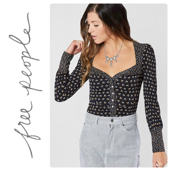 NEW FREE PEOPLE KISSIN KATE FLORAL TOP BLACK COMBO - Picture 5 of 8